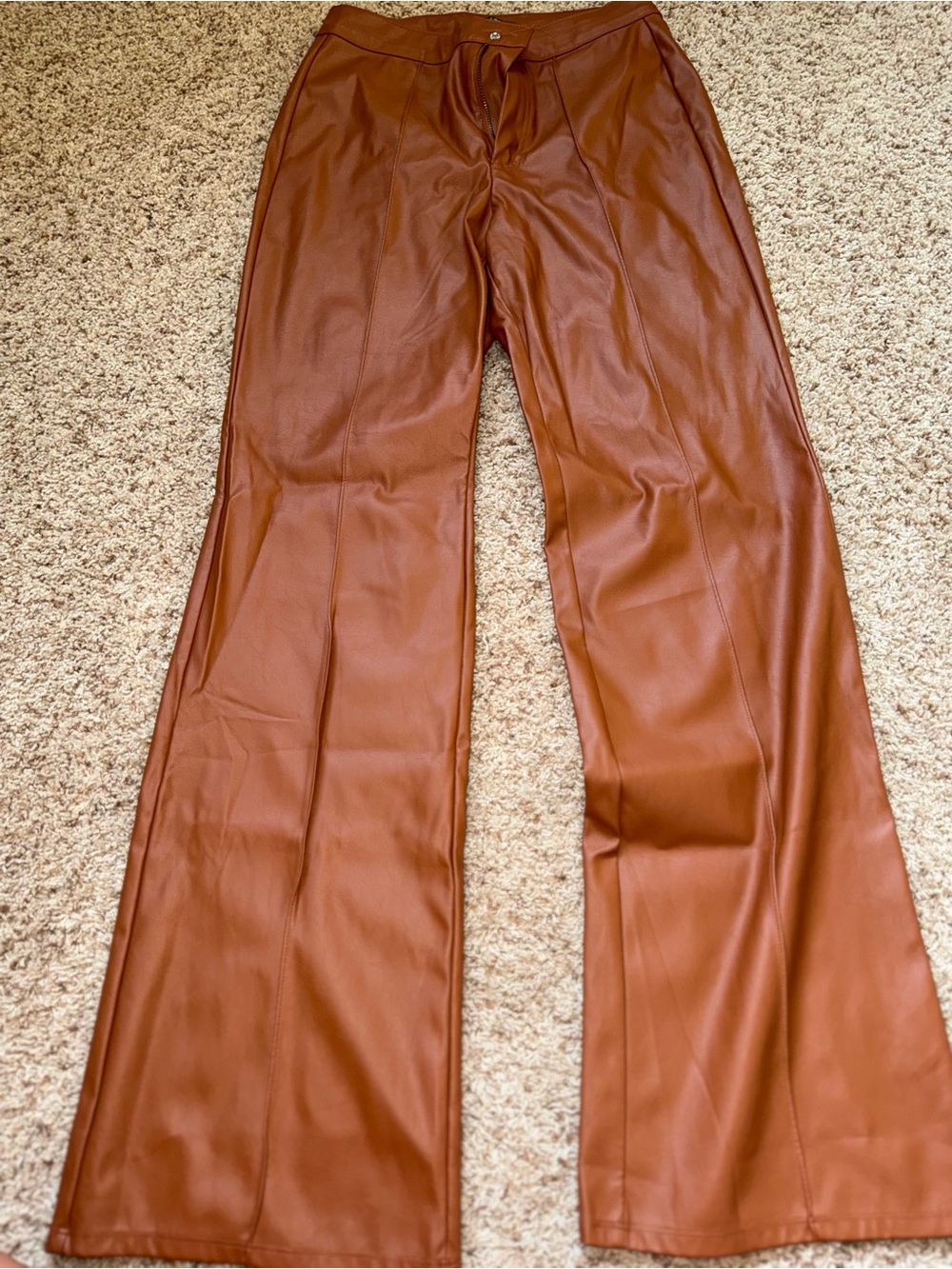 Wilfred Faux Leather Wide Leg Pants - Chestnut Brown